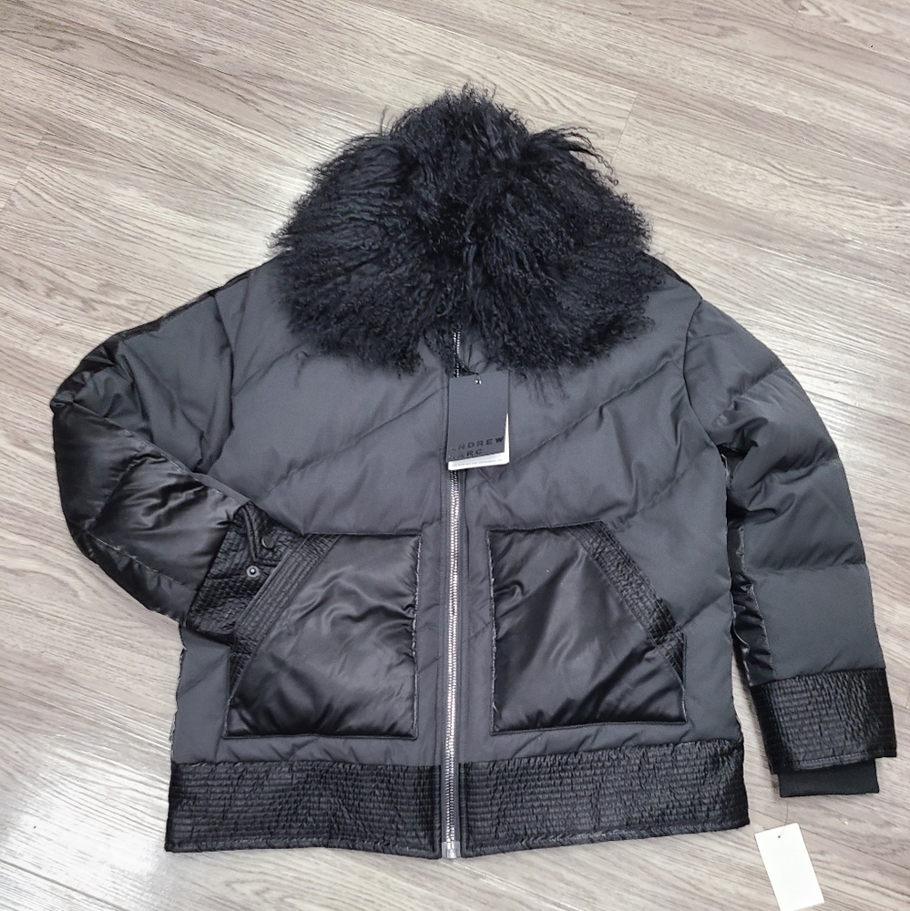 Women's Black Puffer Jacket with Fur Collar